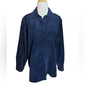 Golden Bear Navy Blue Suede Button-Up Shacket